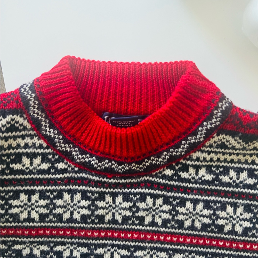 100% Wool Vintage snowflakes Land’s End Unisex Sweater Medium 10-12 - Picture 5 of 8